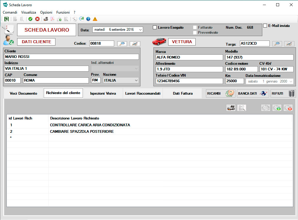 Scheda Lavoro Officina